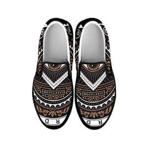 All Seeing Eye Symbol Print Black Slip On Shoes