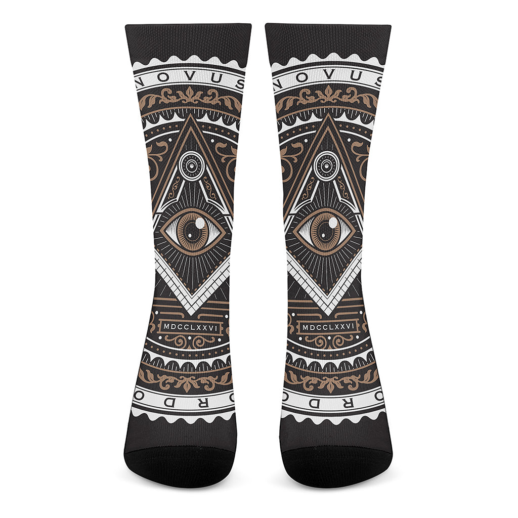 All Seeing Eye Symbol Print Crew Socks