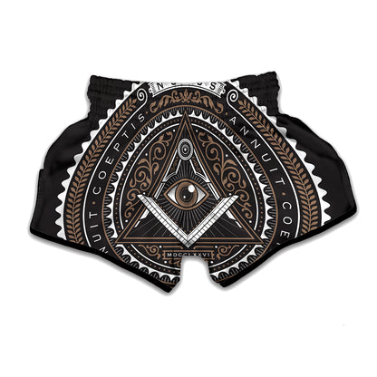 All Seeing Eye Symbol Print Muay Thai Boxing Shorts