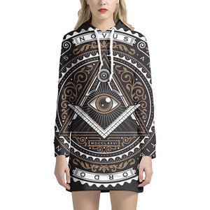 All Seeing Eye Symbol Print Pullover Hoodie Dress