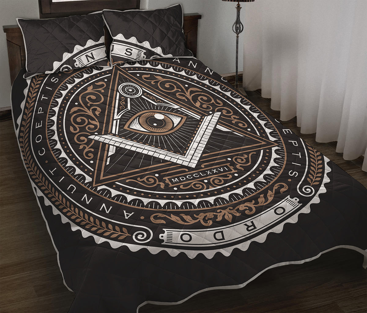 All Seeing Eye Symbol Print Quilt Bed Set