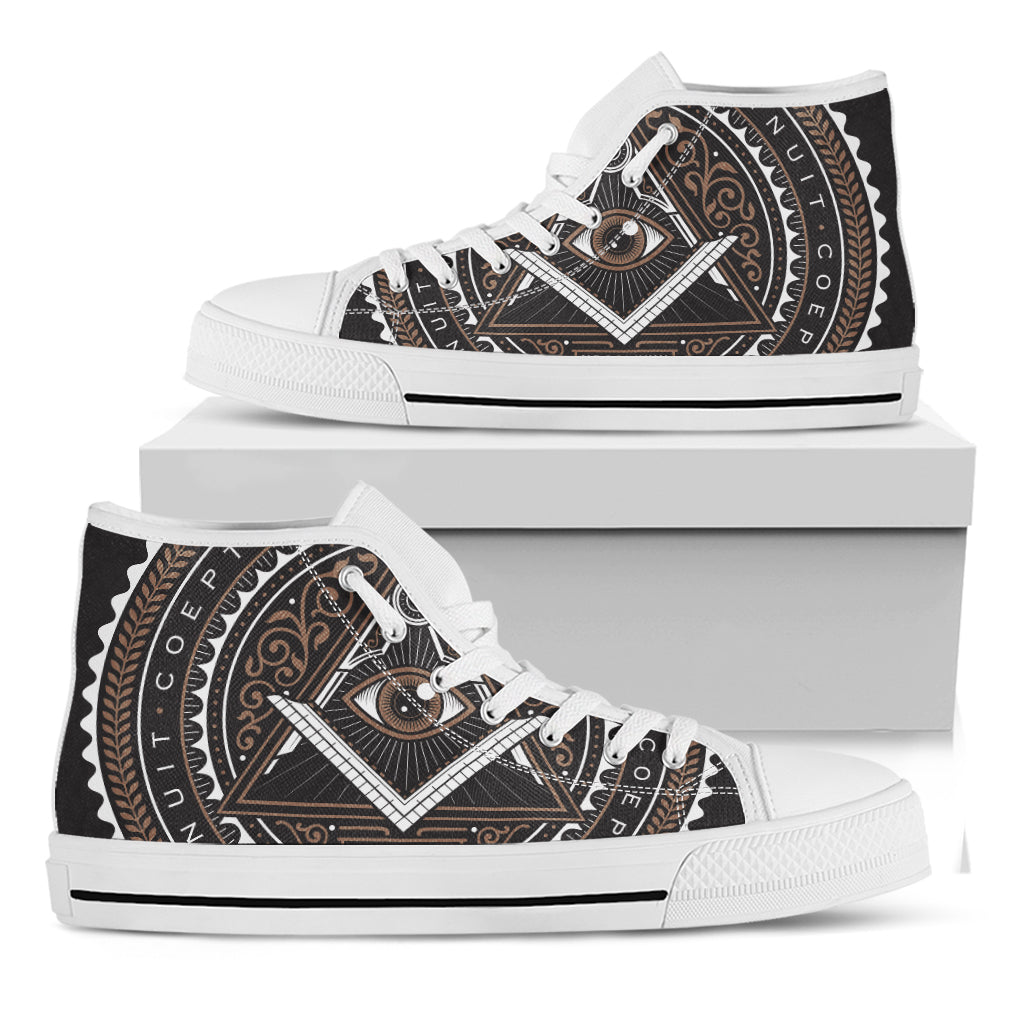 All Seeing Eye Symbol Print White High Top Shoes