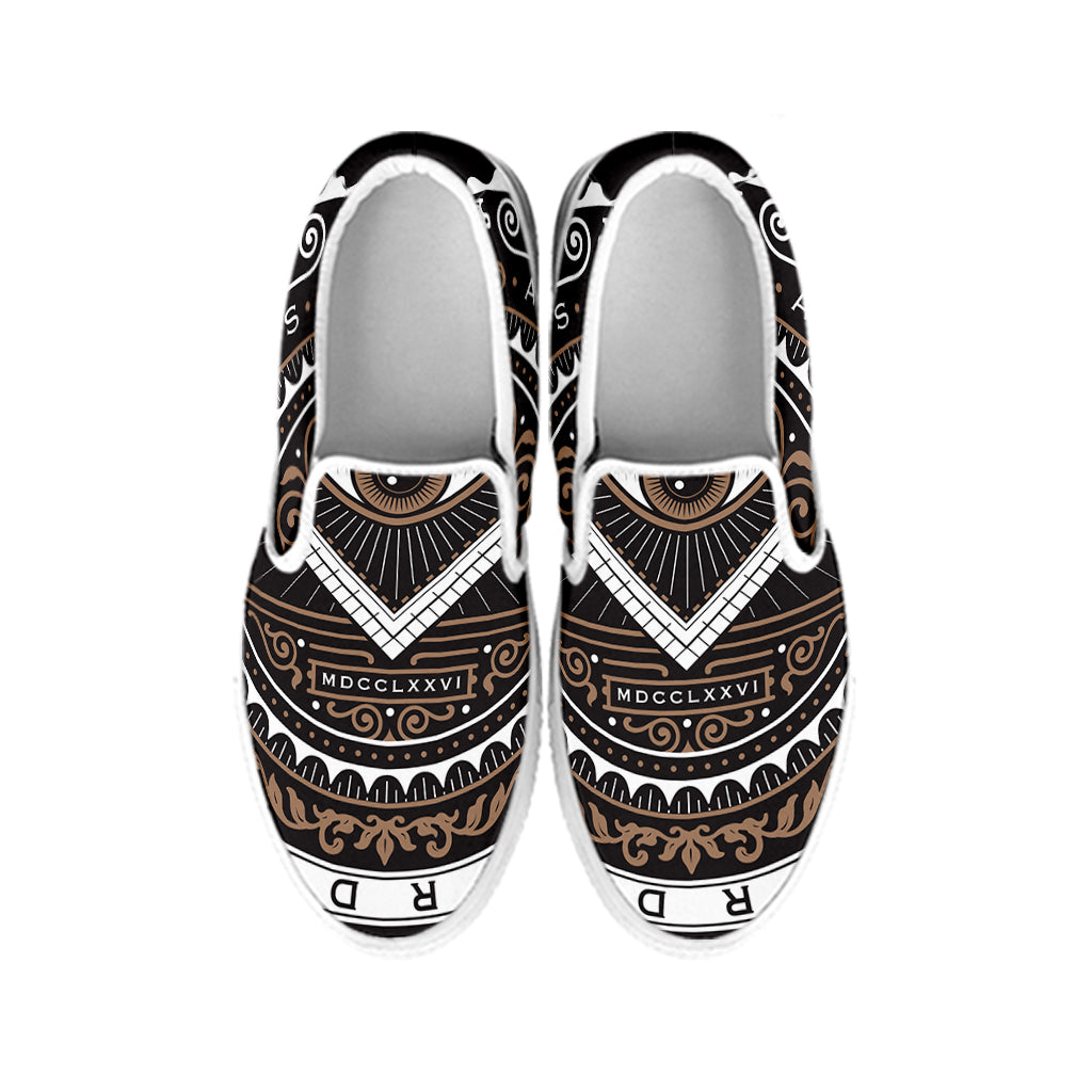 All Seeing Eye Symbol Print White Slip On Shoes