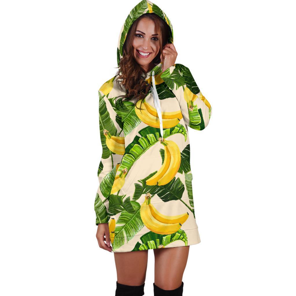 Aloha Banana Pattern Print Hoodie Dress GearFrost