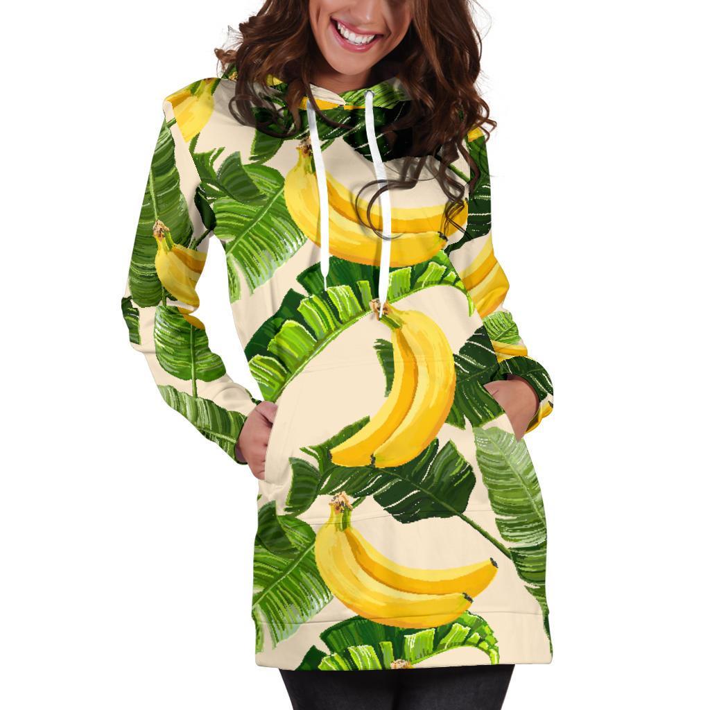 Aloha Banana Pattern Print Hoodie Dress GearFrost