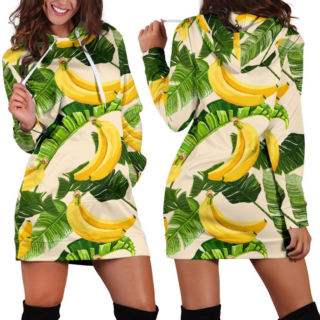 Aloha Banana Pattern Print Hoodie Dress GearFrost