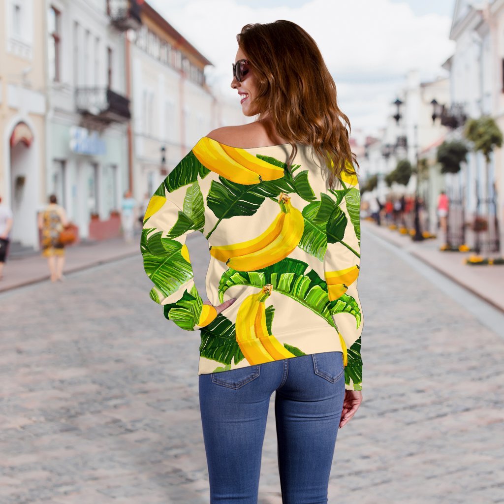 Aloha Banana Pattern Print Off Shoulder Sweatshirt GearFrost