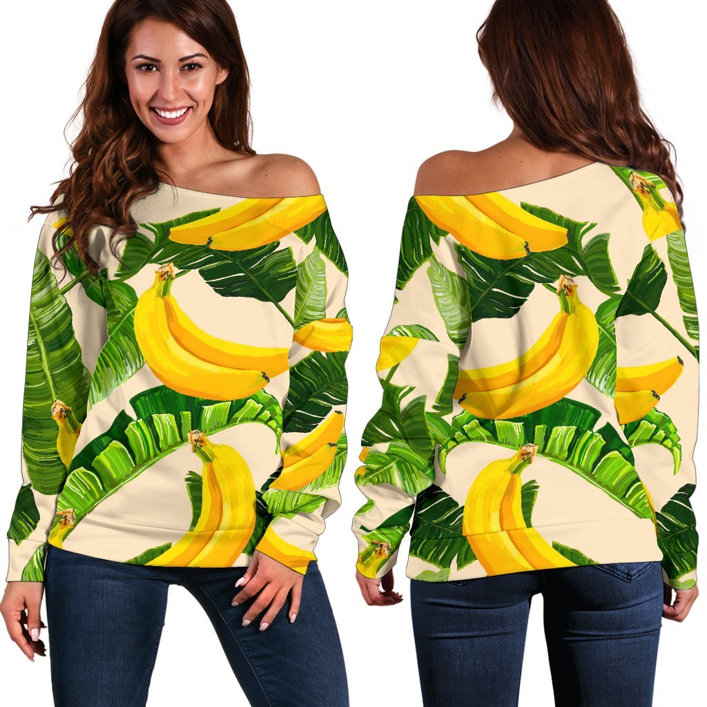 Aloha Banana Pattern Print Off Shoulder Sweatshirt GearFrost