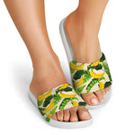 Aloha Banana Pattern Print White Slide Sandals