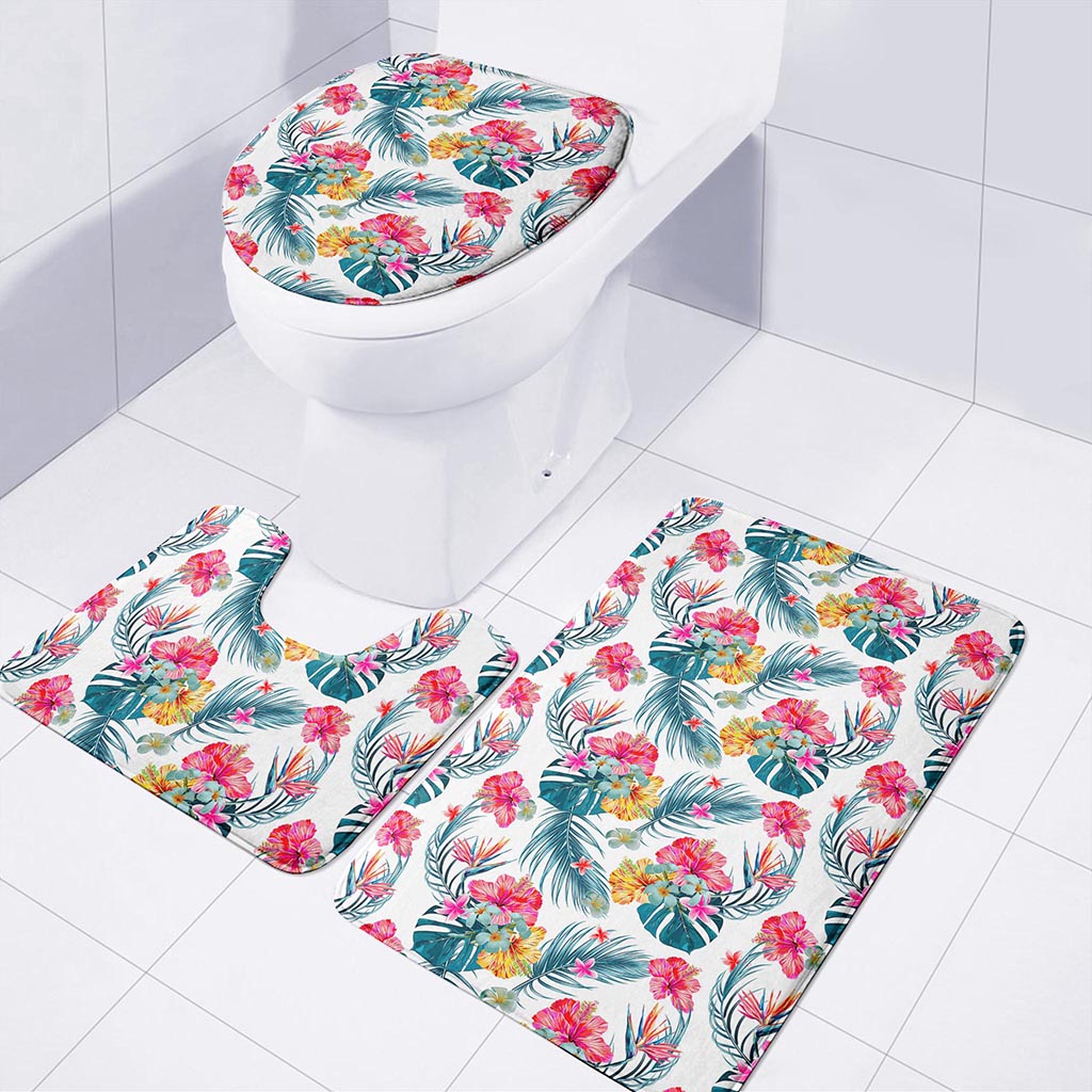 Aloha Hawaii Floral Pattern Print 3 Piece Bath Mat Set