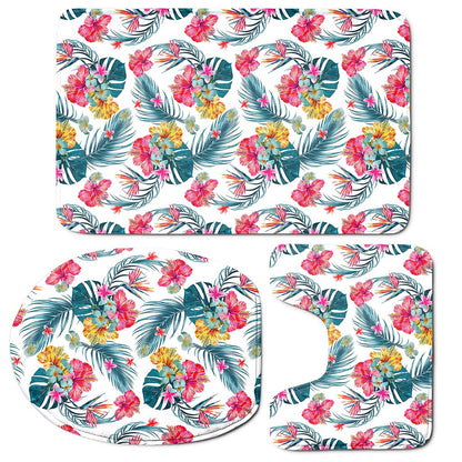 Aloha Hawaii Floral Pattern Print 3 Piece Bath Mat Set