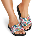 Aloha Hawaii Floral Pattern Print Black Slide Sandals