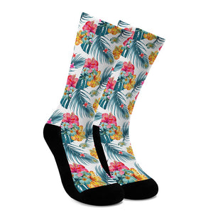 Aloha Hawaii Floral Pattern Print Crew Socks