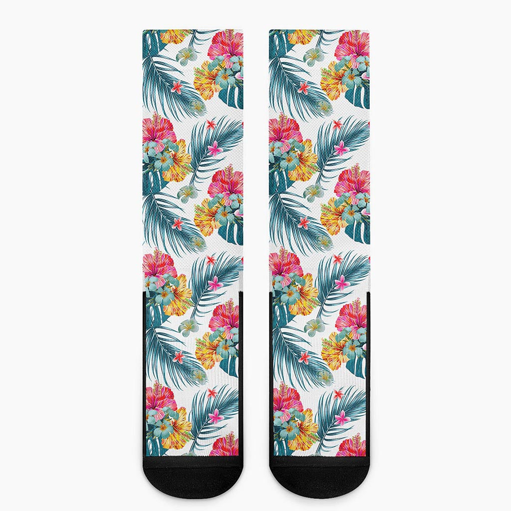 Aloha Hawaii Floral Pattern Print Crew Socks