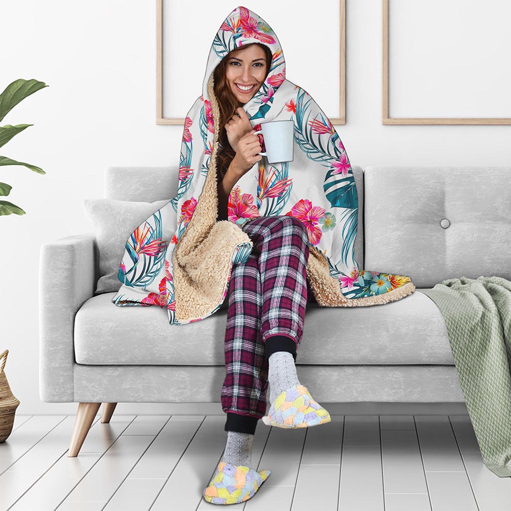 Aloha Hawaii Floral Pattern Print Hooded Blanket