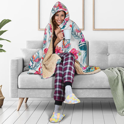 Aloha Hawaii Floral Pattern Print Hooded Blanket