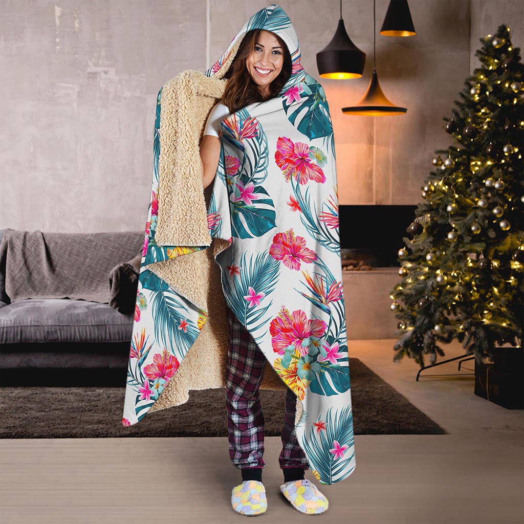 Aloha Hawaii Floral Pattern Print Hooded Blanket