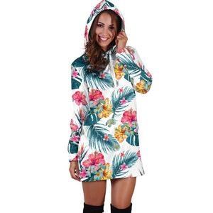 Aloha Hawaii Floral Pattern Print Hoodie Dress GearFrost