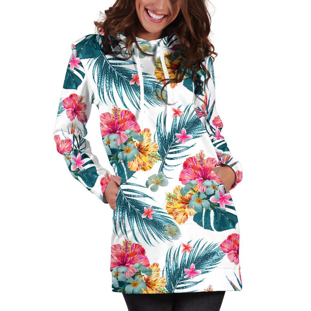 Aloha Hawaii Floral Pattern Print Hoodie Dress GearFrost