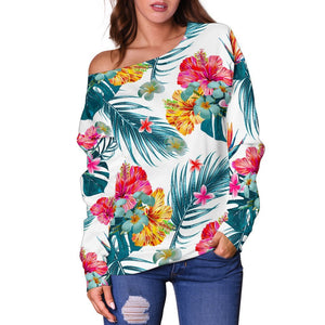 Aloha Hawaii Floral Pattern Print Off Shoulder Sweatshirt GearFrost