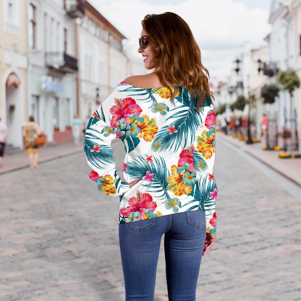 Aloha Hawaii Floral Pattern Print Off Shoulder Sweatshirt GearFrost