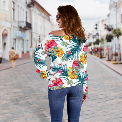 Aloha Hawaii Floral Pattern Print Off Shoulder Sweatshirt GearFrost