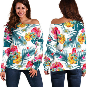 Aloha Hawaii Floral Pattern Print Off Shoulder Sweatshirt GearFrost
