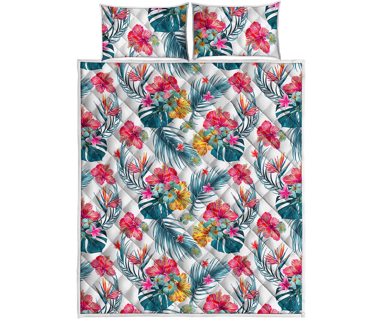Aloha Hawaii Floral Pattern Print Quilt Bed Set