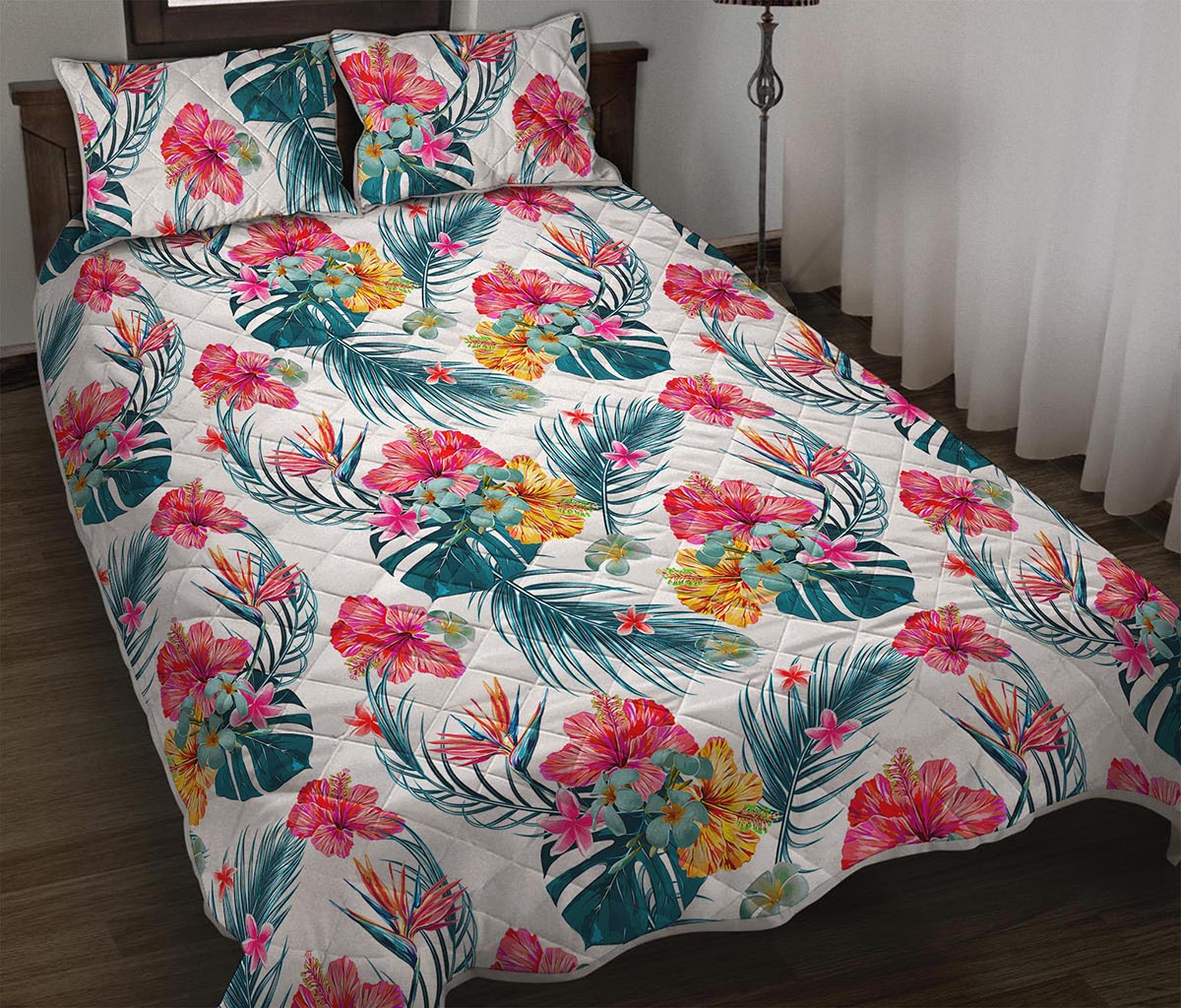 Aloha Hawaii Floral Pattern Print Quilt Bed Set