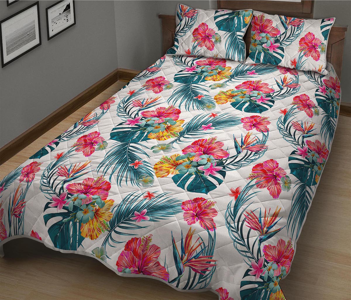 Aloha Hawaii Floral Pattern Print Quilt Bed Set
