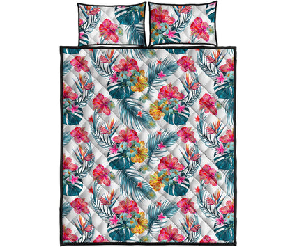 Aloha Hawaii Floral Pattern Print Quilt Bed Set