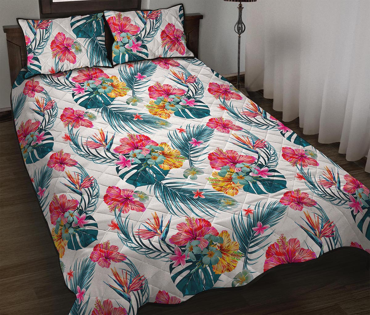 Aloha Hawaii Floral Pattern Print Quilt Bed Set