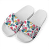 Aloha Hawaii Floral Pattern Print White Slide Sandals