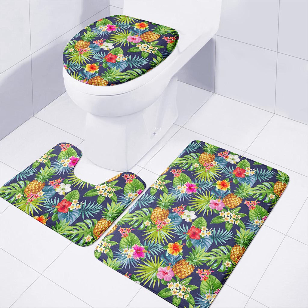 Aloha Hawaii Tropical Pattern Print 3 Piece Bath Mat Set