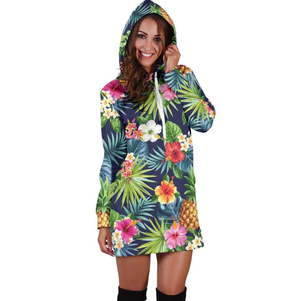 Aloha Hawaii Tropical Pattern Print Hoodie Dress GearFrost