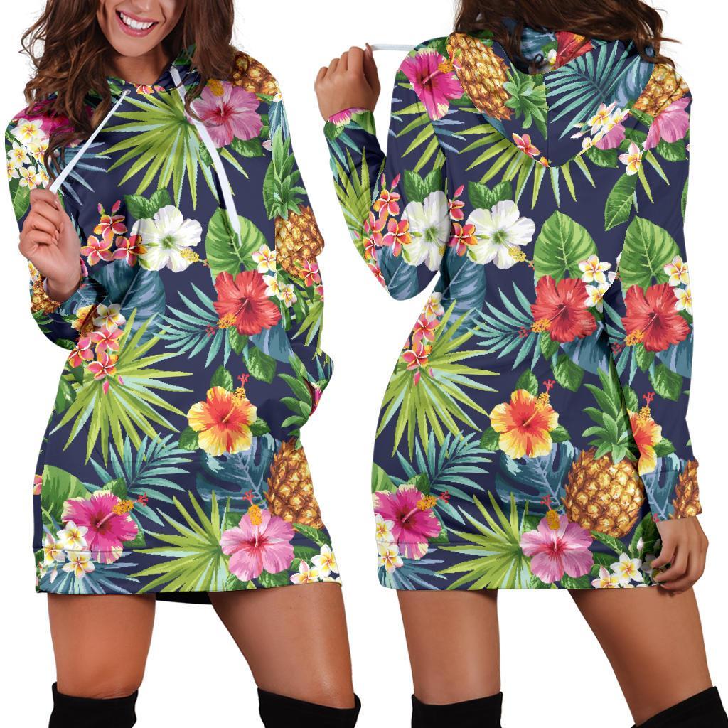 Aloha Hawaii Tropical Pattern Print Hoodie Dress GearFrost