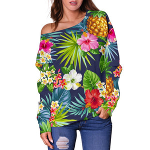 Aloha Hawaii Tropical Pattern Print Off Shoulder Sweatshirt GearFrost