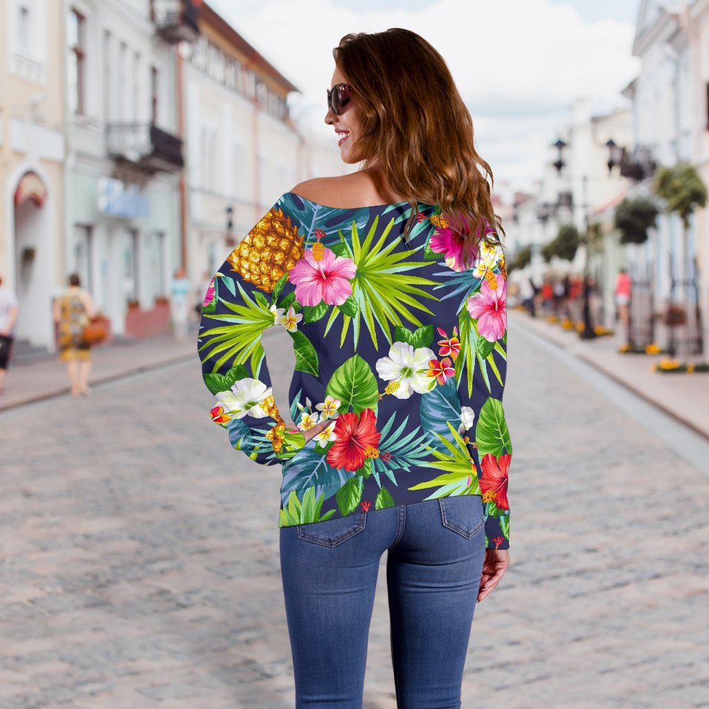 Aloha Hawaii Tropical Pattern Print Off Shoulder Sweatshirt GearFrost