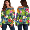Aloha Hawaii Tropical Pattern Print Off The Shoulder Sweatshirt