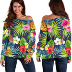 Aloha Hawaii Tropical Pattern Print Off Shoulder Sweatshirt GearFrost