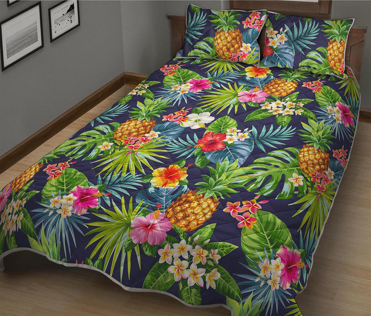 Aloha Hawaii Tropical Pattern Print Quilt Bed Set