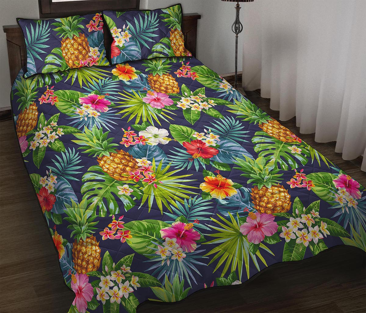 Aloha Hawaii Tropical Pattern Print Quilt Bed Set