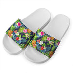 Aloha Hawaii Tropical Pattern Print White Slide Sandals