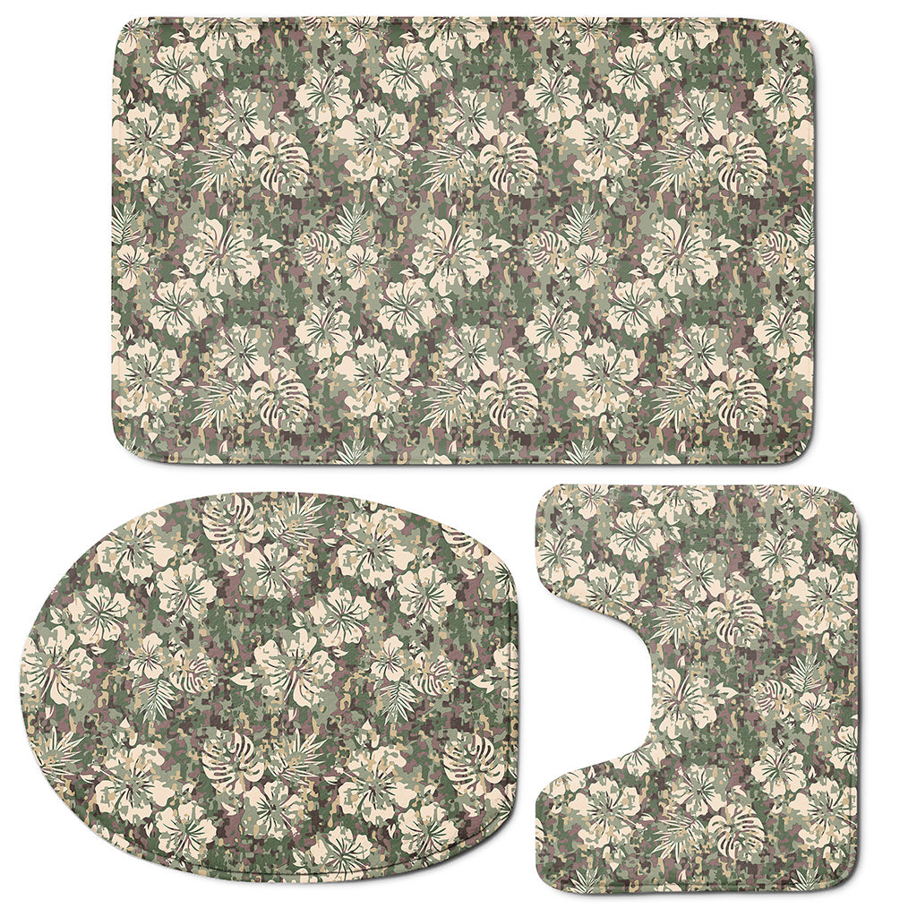 Aloha Hawaiian Camo Flower Pattern Print 3 Piece Bath Mat Set