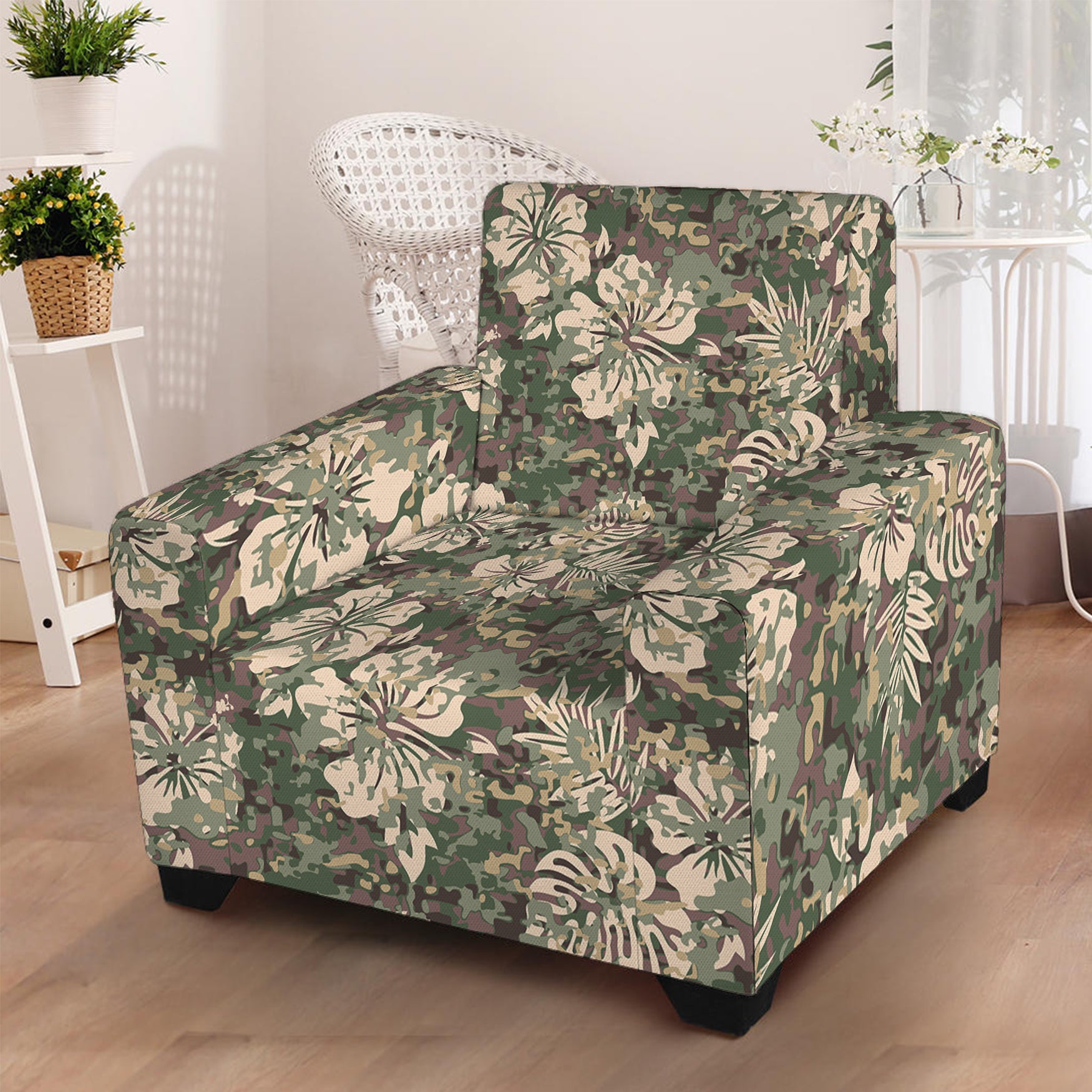 Aloha Hawaiian Camo Flower Pattern Print Armchair Slipcover