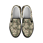 Aloha Hawaiian Camo Flower Pattern Print Black Slip On Shoes