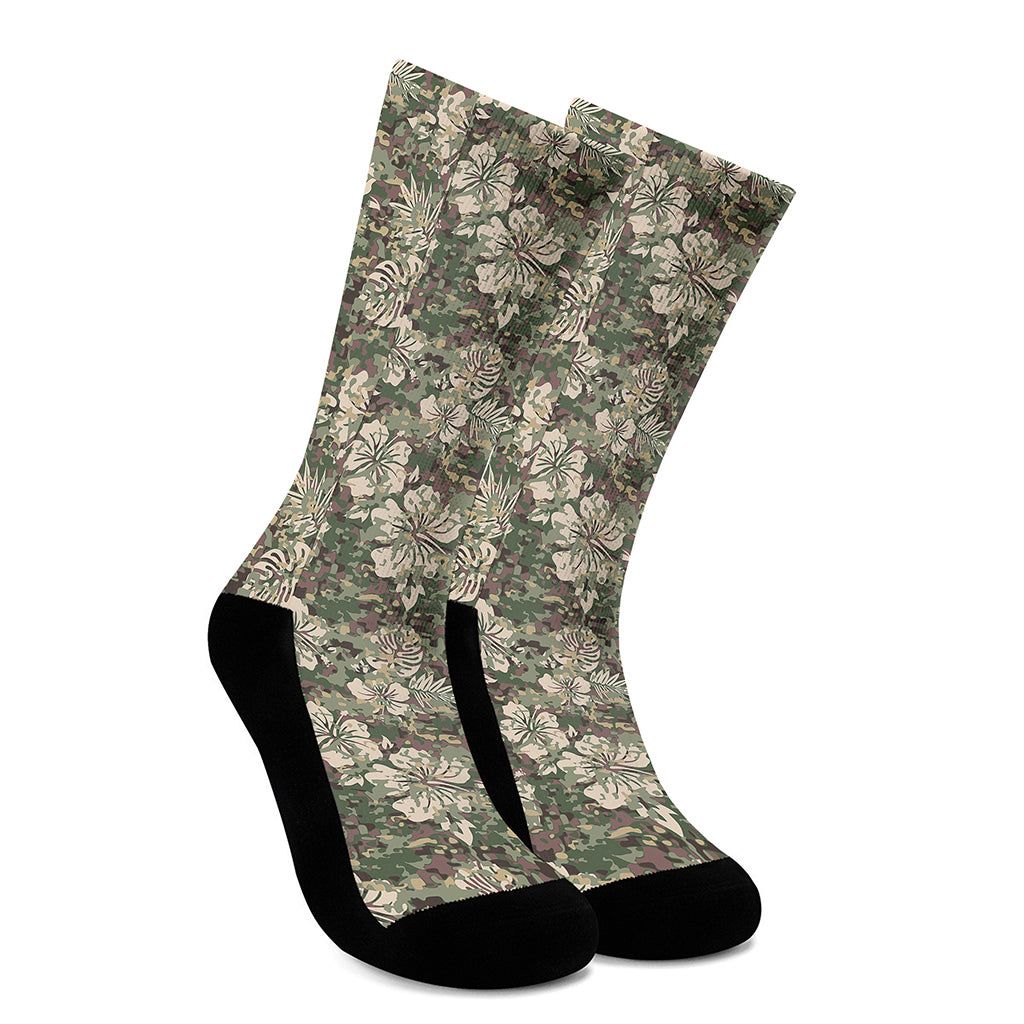 Aloha Hawaiian Camo Flower Pattern Print Crew Socks