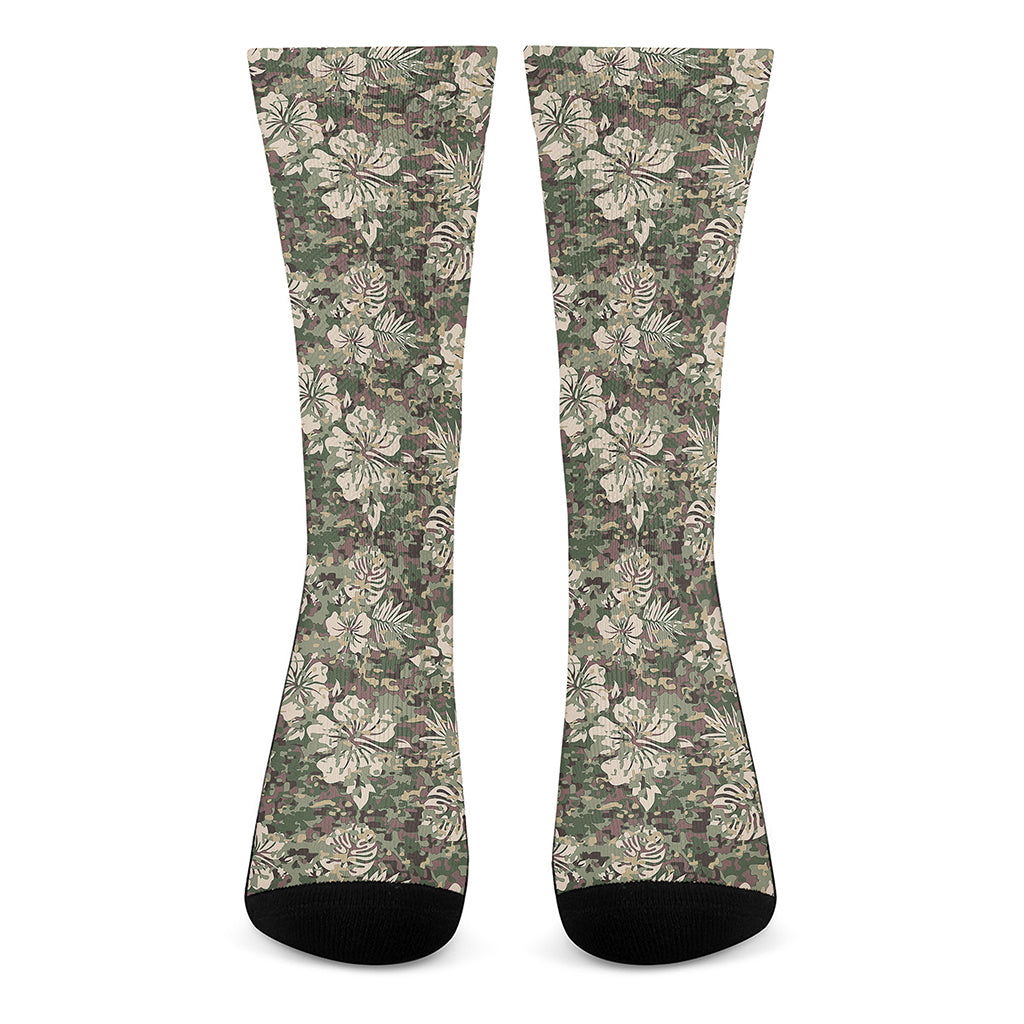 Aloha Hawaiian Camo Flower Pattern Print Crew Socks