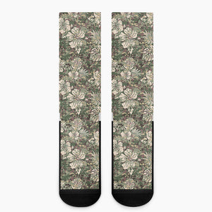 Aloha Hawaiian Camo Flower Pattern Print Crew Socks