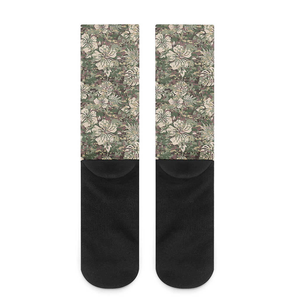 Aloha Hawaiian Camo Flower Pattern Print Crew Socks